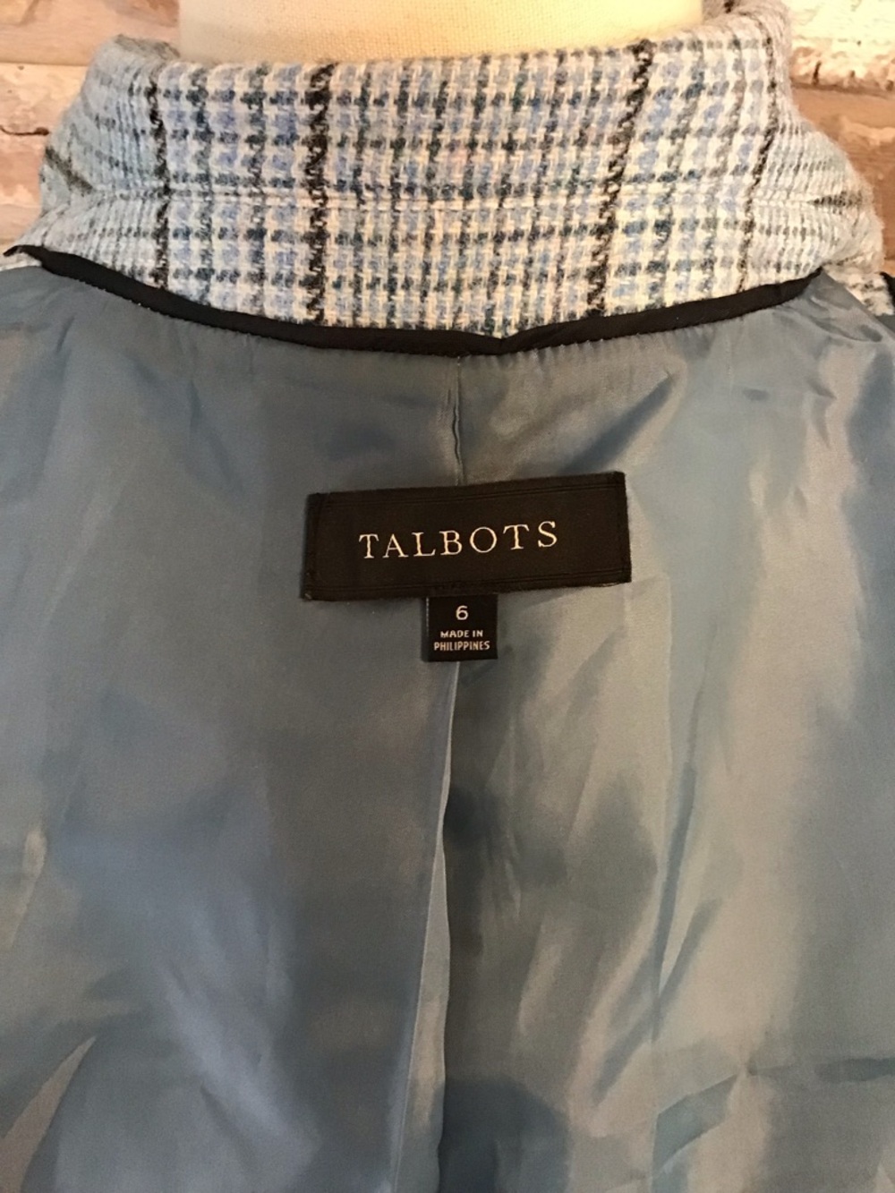 TALBOTS Women's Blue Black Houndstooth Plaid Wool Blend Blazer Jacket 6 NEW - Picture 9 of 10